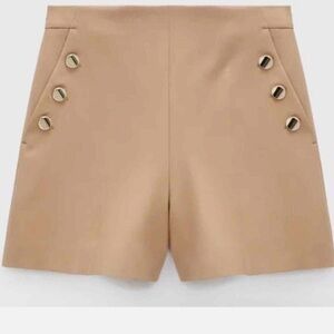 Zara Tan Button-Detail Shorts